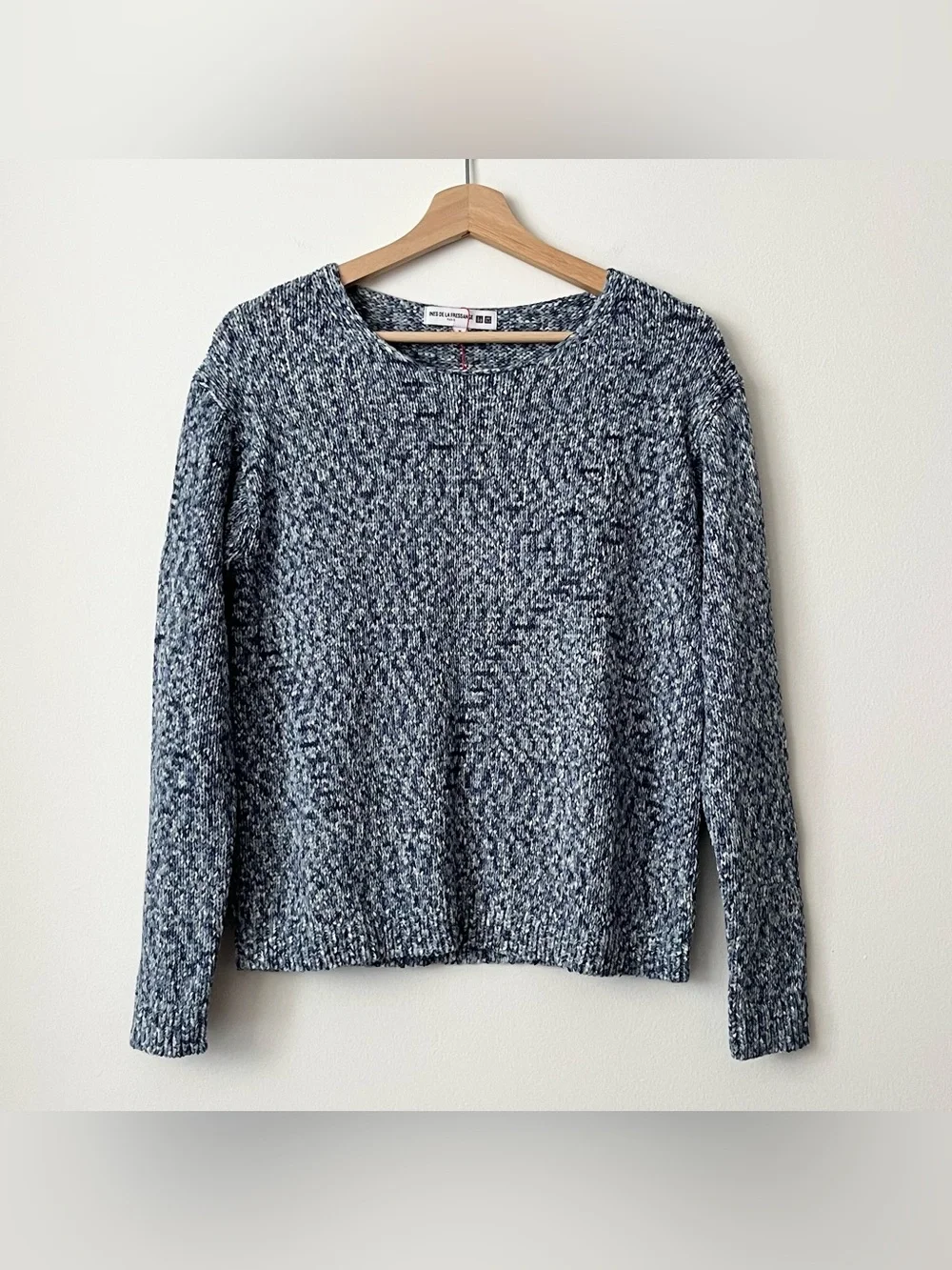 NWOT Uniqlo x Ines de la Fressance Women's Blue Denim Ribbon Knit Sweater Size M